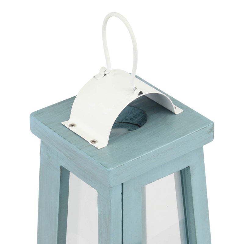 Stonebriar Coastal Worn Blue Wooden Tea Light Candle Lantern with Handle - Image 5
