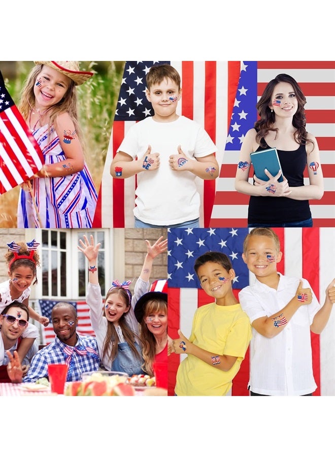 HOWAF 4th of July Fake Tattoos 96 pieces Fourth of July Tattoos Stickers Set, American Independence Day Temporary Tattoos for Kids, USA Flag Red White & Blue Tattoos for Labor Day Party Favors - Image 2
