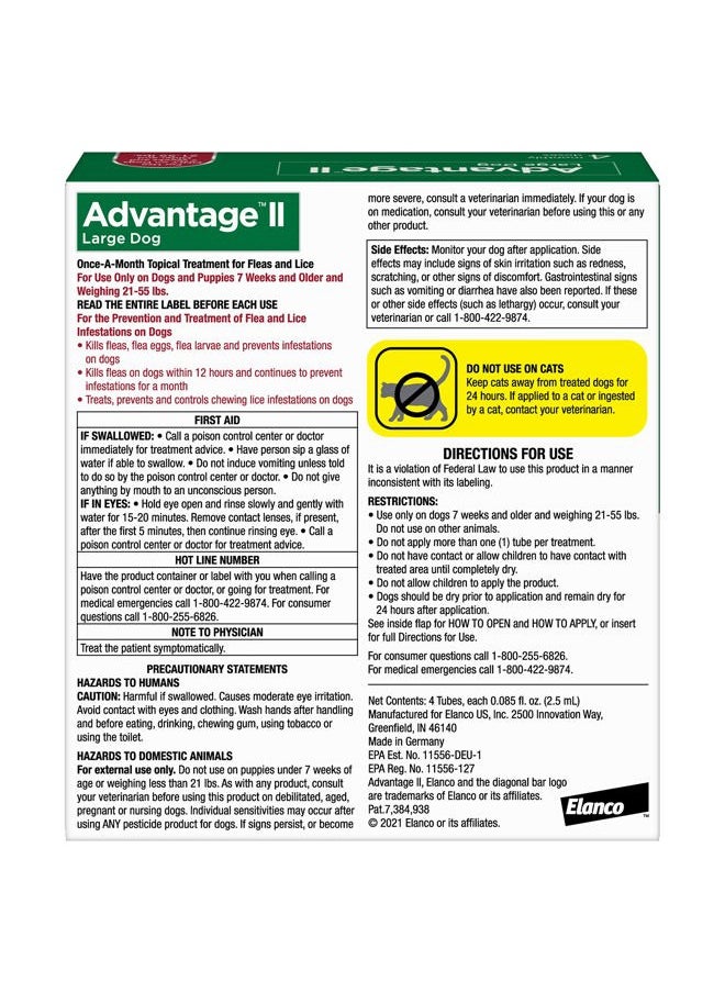 Advantage II Large Dog Vet-Recommended Flea Treatment & Prevention | Dogs 21-55 lbs. | 4-Month Supply  - Image 2