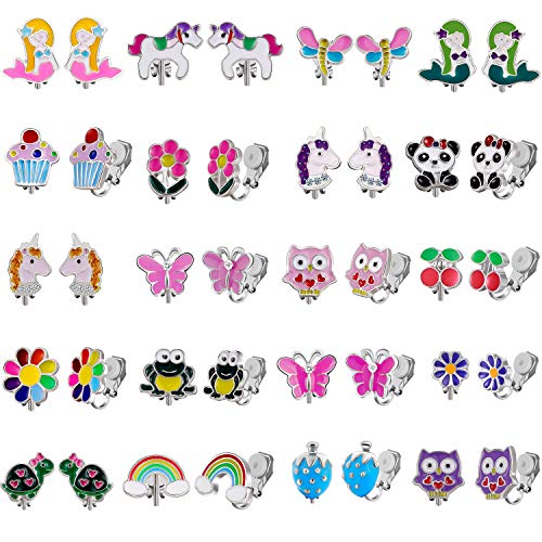 SYNLIN 20 Pairs Clip on Earrings Cute Animal Clip on kids Earrings Pack Colorful Flower Clipon Earrings Set for girls Clip Earrings for Birthday Gift1 - Image 1
