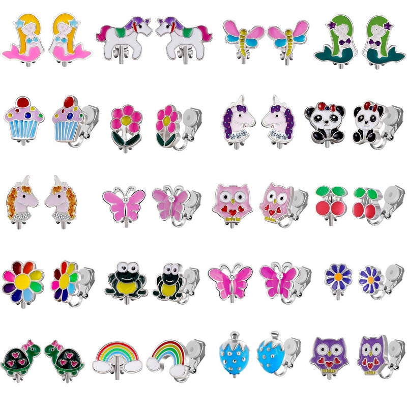 SYNLIN 20 Pairs Clip on Earrings Cute Animal Clip on kids Earrings Pack Colorful Flower Clipon Earrings Set for girls Clip Earrings for Birthday Gift1 - Image 2