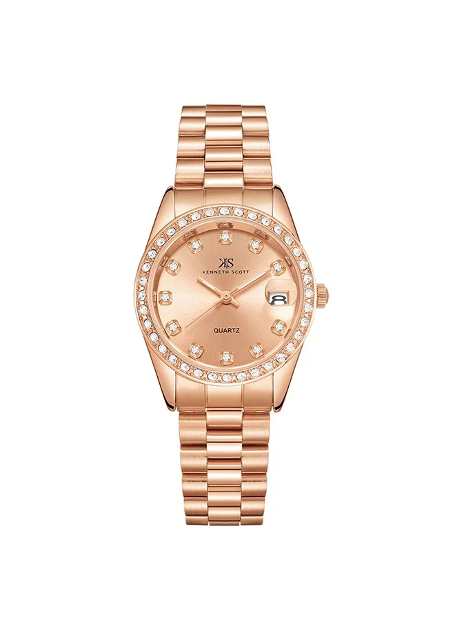 كينيث سكوت Kenneth Scott K23545-RBKK Women Analog Display Watch & Solid Stainless Steel Strap Rose Gold