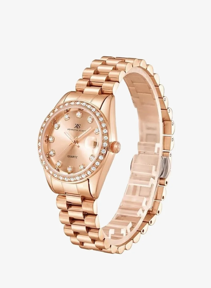 Kenneth Scott Kenneth Scott Women's SL28 Movement Watch, Analog Display and Solid Stainless Steel Strap - K23545-RBKK, Rose Gold