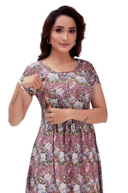 RITIJYA Feeding Kurtis for Women with Zip | Maternity Gown Pregnancy Dress in Poly Viscose for Nursing Mothers | Maternity Wear Feeding Dress Tops(XL,Pink, 9025_42), Relaxed Fit - Image 1