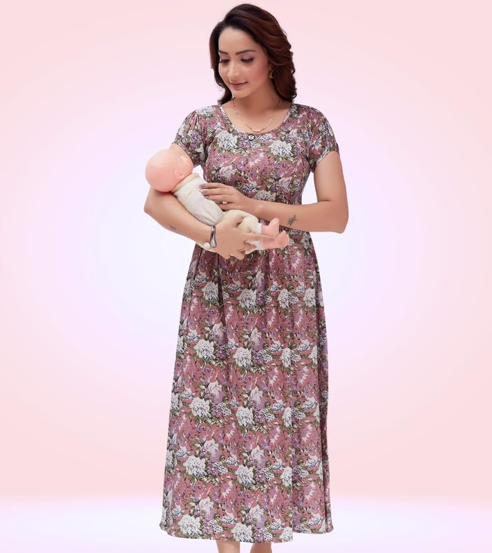 RITIJYA Feeding Kurtis for Women with Zip | Maternity Gown Pregnancy Dress in Poly Viscose for Nursing Mothers | Maternity Wear Feeding Dress Tops(XL,Pink, 9025_42), Relaxed Fit - Image 2