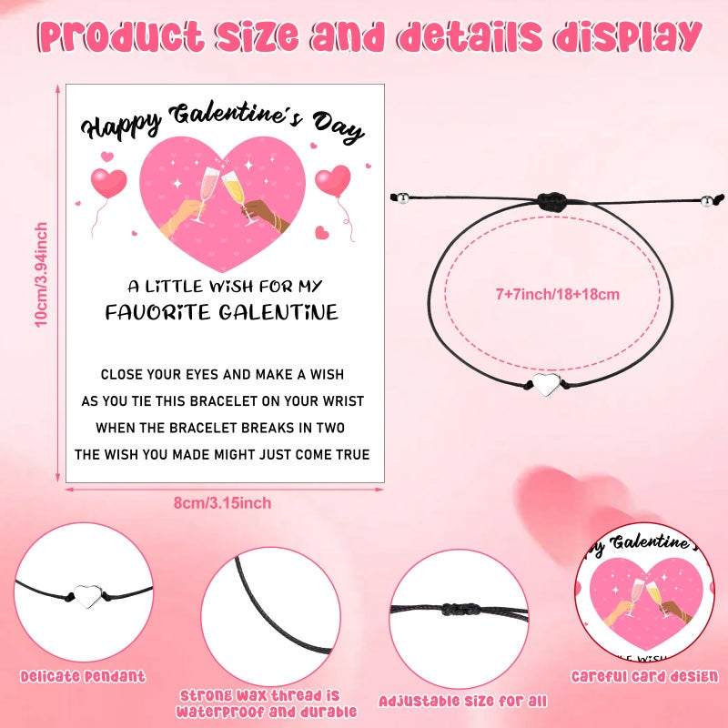 Youdaju 24 Sets Galentine's Day Wish Heart Friendship Bracelets Adjustable Besties Matching Bracelets with Wish Cards & Organza Bags BFF Girl Bracelets Best Friend Valentines Gifts for Women Girls - Image 2