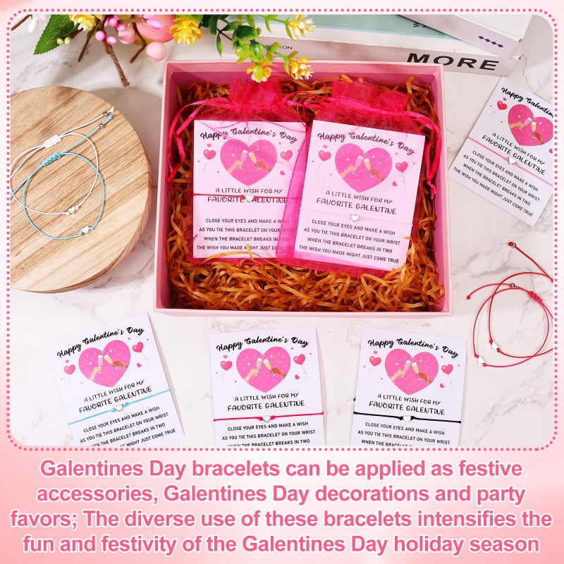 Youdaju 24 Sets Galentine's Day Wish Heart Friendship Bracelets Adjustable Besties Matching Bracelets with Wish Cards & Organza Bags BFF Girl Bracelets Best Friend Valentines Gifts for Women Girls - Image 4