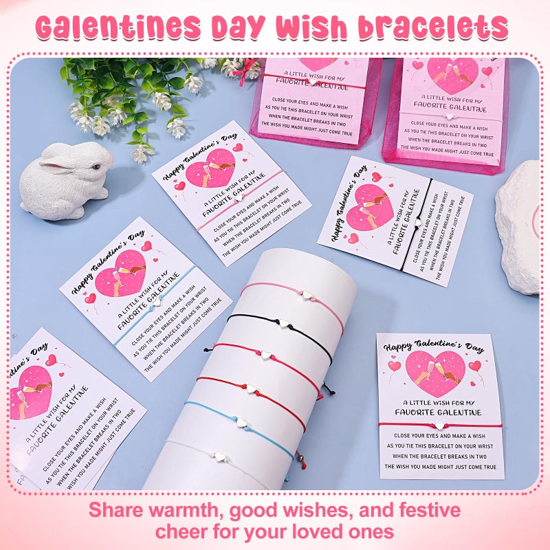 Youdaju 24 Sets Galentine's Day Wish Heart Friendship Bracelets Adjustable Besties Matching Bracelets with Wish Cards & Organza Bags BFF Girl Bracelets Best Friend Valentines Gifts for Women Girls - Image 5