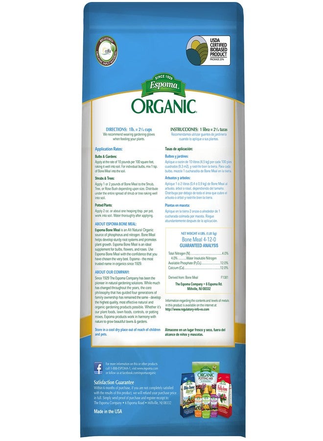Espoma Organic Bone Meal Fertilizer 4-12-0. All-Natural Plant Food Source of Nitrogen and Phosphorus For Organic Gardening. For Bulbs & Other Flowering Plants. 4 lb. bag; Pack of 2 - Image 2
