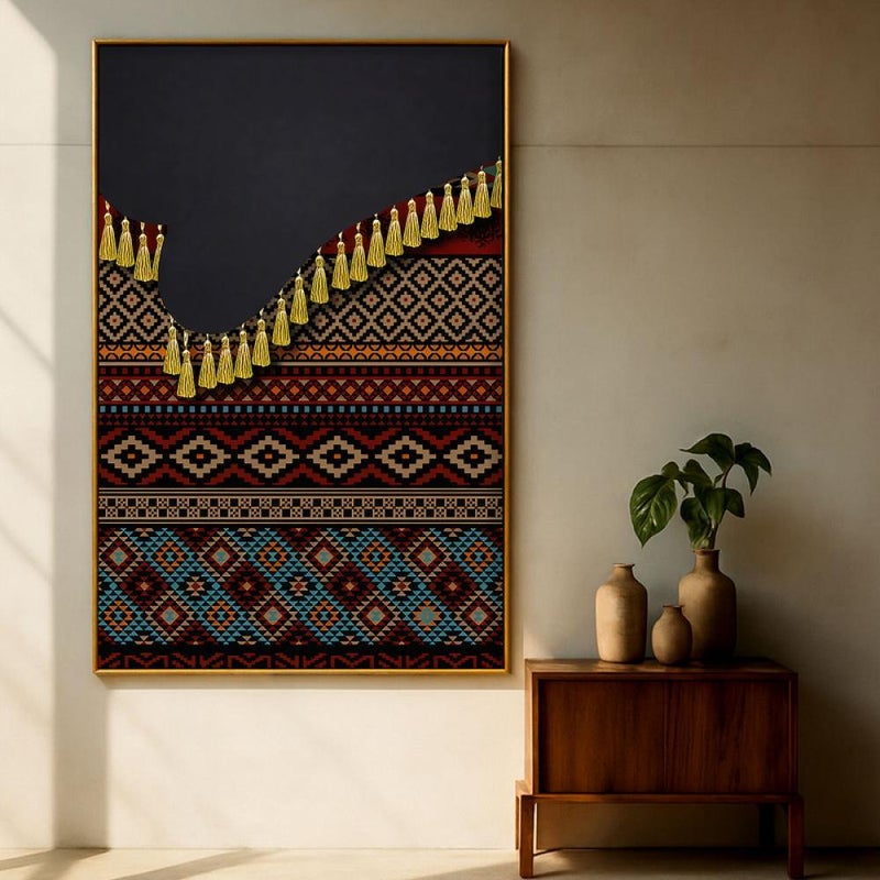 Marktna Canvas painting with a traditional art design and a hollow frame, measuring (120x80), one piece - Image 3