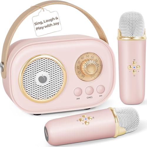 PRUNUS C20 Mini Karaoke MachineValentines Day Gifts for Her Him Kids MensPortable Bluetooth Speaker with 2 Wireless Microphone for Boys Girls 312 Years Old Birthday Party Pink - Image 1