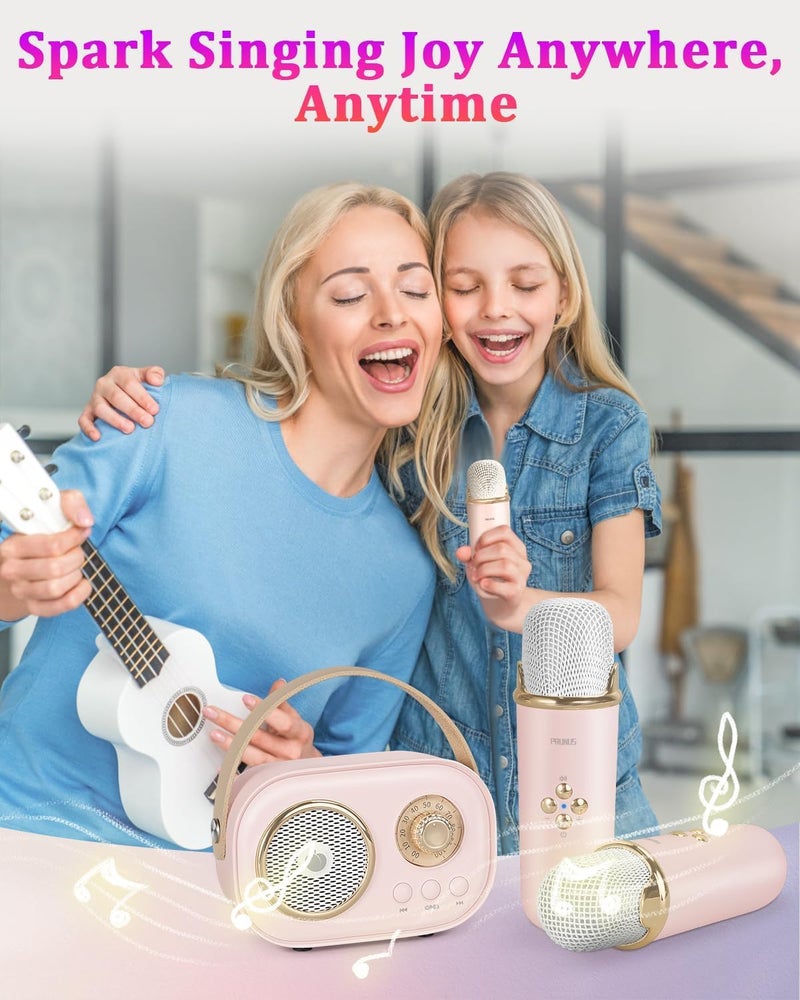 PRUNUS C20 Mini Karaoke MachineValentines Day Gifts for Her Him Kids MensPortable Bluetooth Speaker with 2 Wireless Microphone for Boys Girls 312 Years Old Birthday Party Pink - Image 3