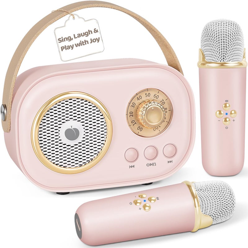 PRUNUS C20 Mini Karaoke MachineValentines Day Gifts for Her Him Kids MensPortable Bluetooth Speaker with 2 Wireless Microphone for Boys Girls 312 Years Old Birthday Party Pink - Image 2