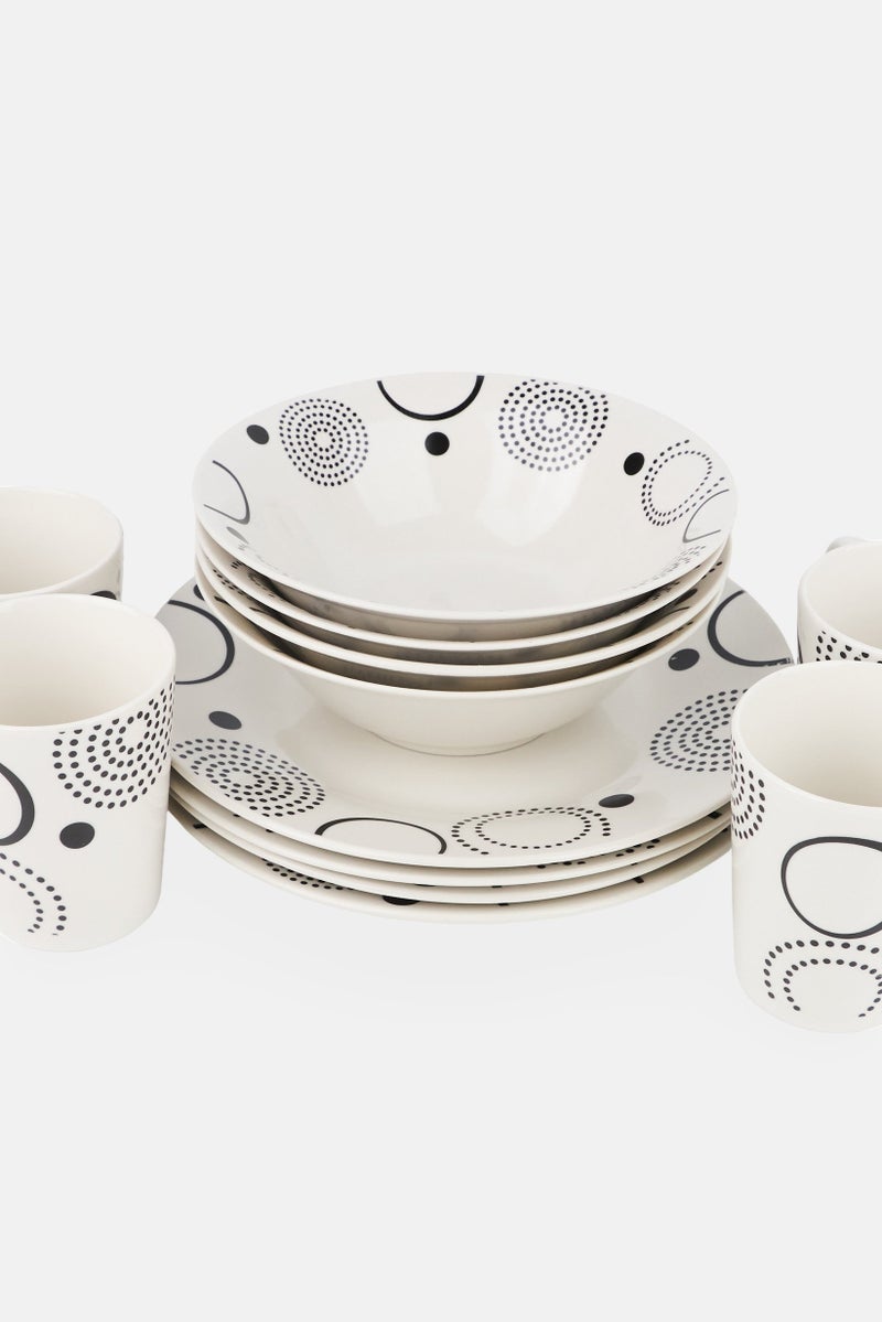 Gibson Home 12 Pieces Modern Times Ceramic Dinnerware Set, White - Image 4