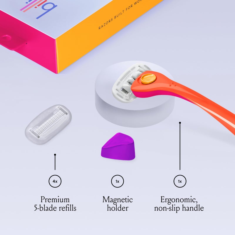 Billie Razors for Women Shave Kit â€“ Womenâ€™s Razor + 2 x 5-Blade Razor Refills + Magnetic Holder â€“ Sunburst - Image 2