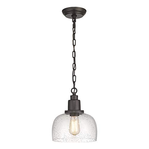 EAPUDUN 1-Pack Farmhouse Pendant Light, 1-Light Industrial Hanging Light Fixture with 9.3" Round Seeded Glass Shade, Dark Bronze Finish, Vintage Ceiling Lighting for Kitchen Island & Dining Room - Image 1