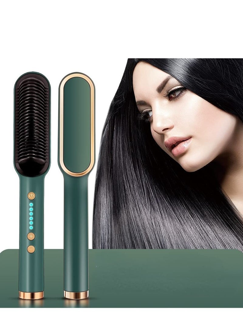 Professional Brush Hair Straightener Ceramic Electric Straightening Beard Brush Fast Heating Curler Straightener Comb Styler (Green) - Image 1