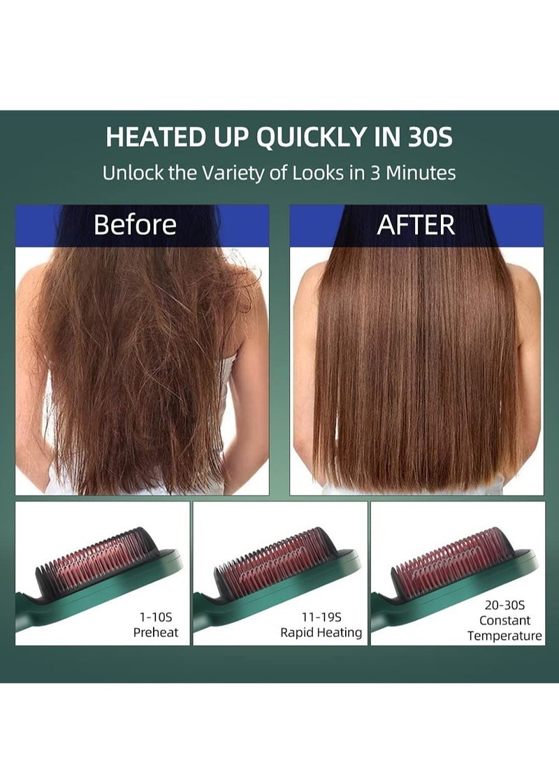 Professional Brush Hair Straightener Ceramic Electric Straightening Beard Brush Fast Heating Curler Straightener Comb Styler (Green) - Image 4