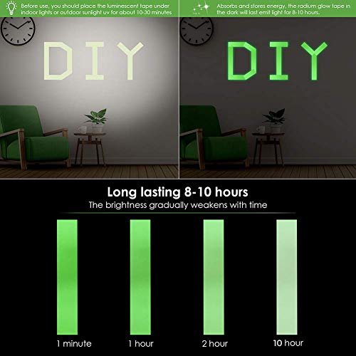 MALENOO 0.5 Inch x 10FT Glow in The Dark Tape Lasting Bright for Green Neon Tape, Waterproof Reflective Tape Sticker Suitable for The Theater,Stage,Party, Night Decoration,Stairs, Walls, Export Signs - Image 3