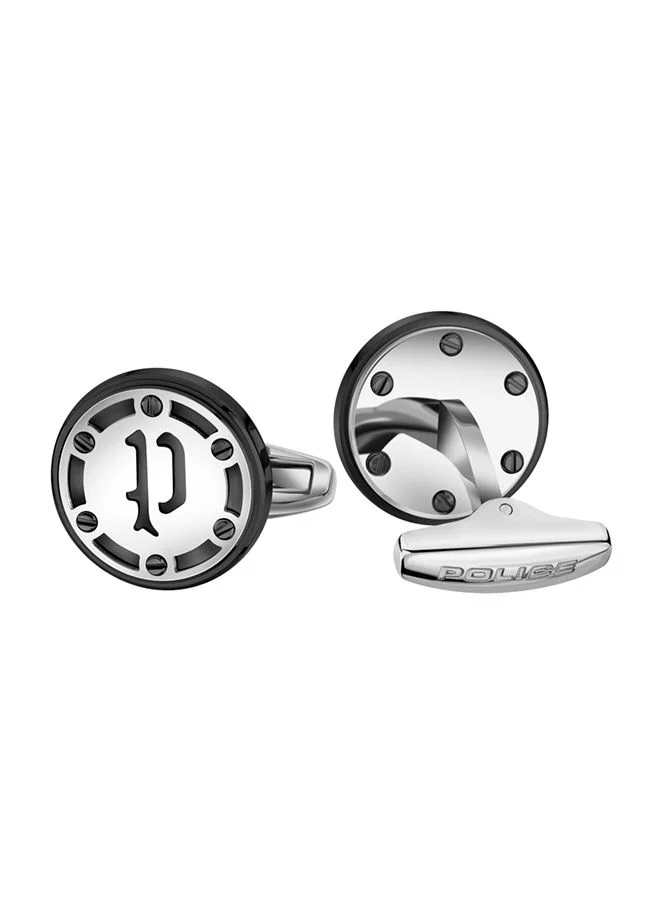 Stainless Steel Cufflinks For Men In Silver With Black Inlay