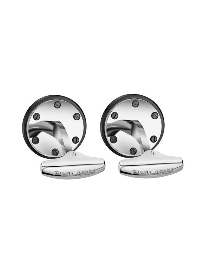 POLICE - Stainless Steel Cufflinks For Men In Silver With Black Inlay - Image 1