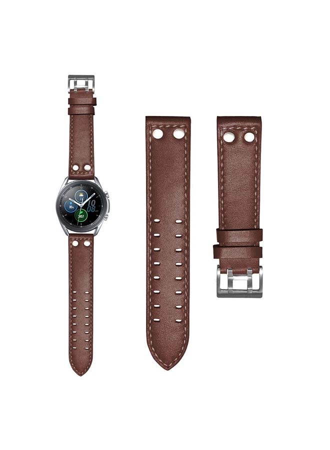 بيرفيي سوار بديل من الجلد الطبيعي مزود بإبزيم لساعة سامسونج جالاكسي 3 مقاس 45 مم بني - Image 1