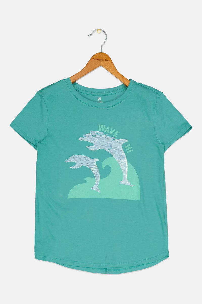 GAP Kids Girl Sequined Short Sleeve Top, Green  - Image 1