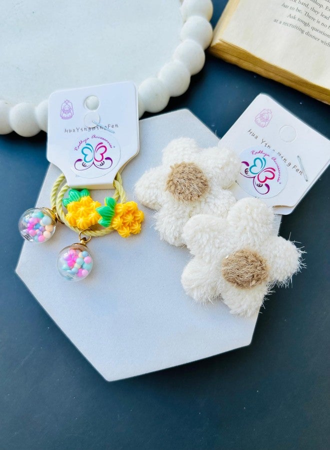 Radhya Accessories Set of 4 Fruity Flower Sleek Hairties for Baby Girls Kids Rubberbands Hairbands Cartoon Hairties Hair accessories for kids (pinapple, set of 4) - Image 3