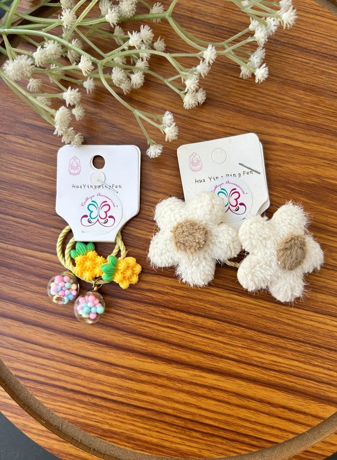Radhya Accessories Set of 4 Fruity Flower Sleek Hairties for Baby Girls Kids Rubberbands Hairbands Cartoon Hairties Hair accessories for kids (pinapple, set of 4) - Image 1