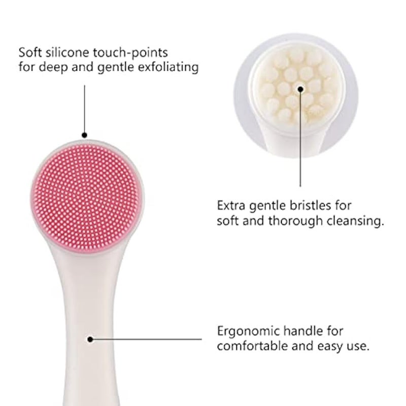 MAPPERZ Manual Facial Cleansing Brush, 2-in-1 Skin Care face Brush, Silicone Facial Scrubber Manual Dual Face Wash Brush for Deep Pore Exfoliation Massaging, Random Color, Pack Of 1 - Image 5