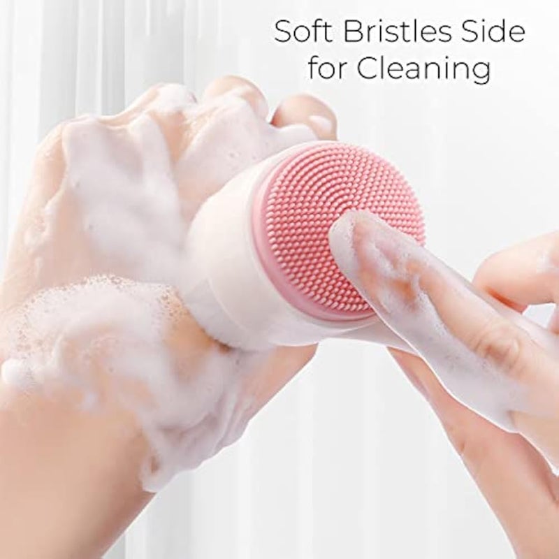 MAPPERZ Manual Facial Cleansing Brush, 2-in-1 Skin Care face Brush, Silicone Facial Scrubber Manual Dual Face Wash Brush for Deep Pore Exfoliation Massaging, Random Color, Pack Of 1 - Image 2