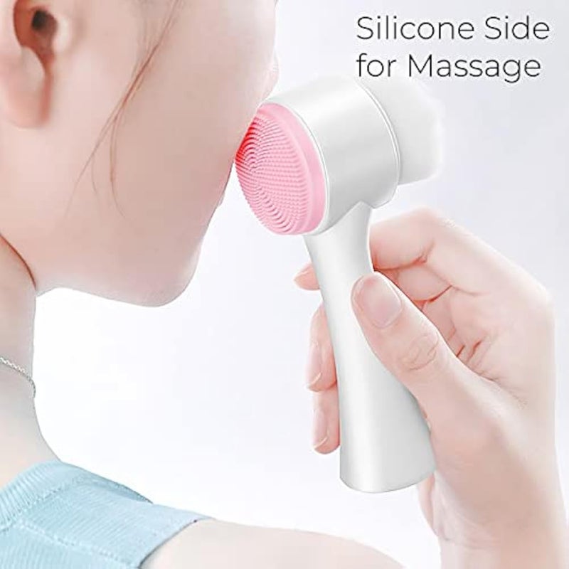 MAPPERZ Manual Facial Cleansing Brush, 2-in-1 Skin Care face Brush, Silicone Facial Scrubber Manual Dual Face Wash Brush for Deep Pore Exfoliation Massaging, Random Color, Pack Of 1 - Image 3
