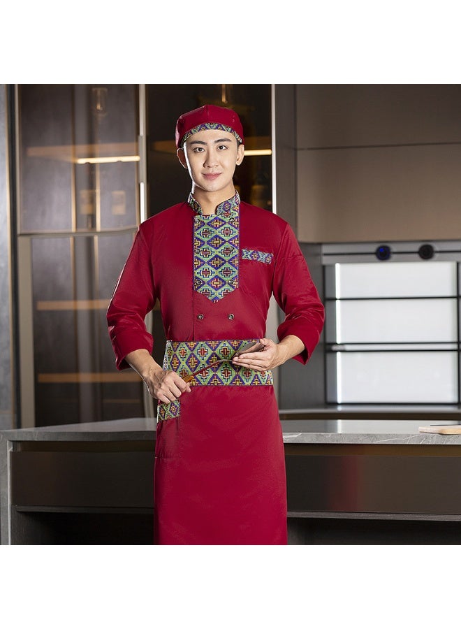 NIBEMINENT Autumn long-sleeved Xinjiang ethnic style embroidered workwear for chefs in the catering and hotel industry - Image 1