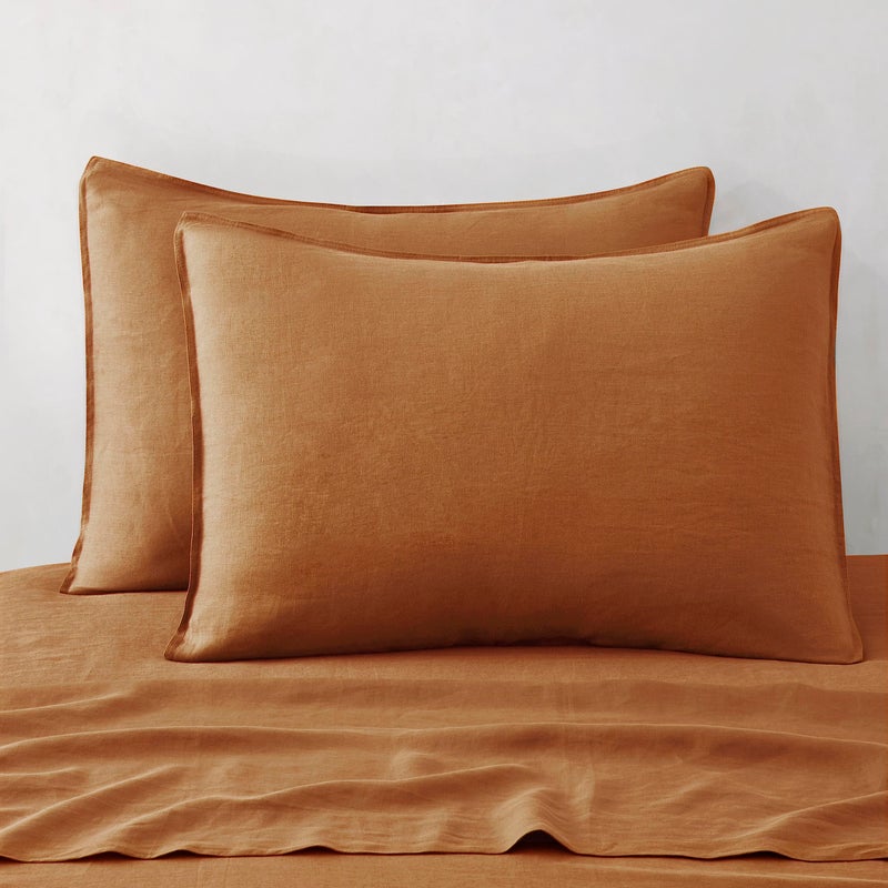 ATLINIA Linen Pillow Cases King Sham - 20 x 36 Inch Bed Pillow Protector Cover Set of 2 Bedding Cooling Neutral Pillowcase Shams Rust