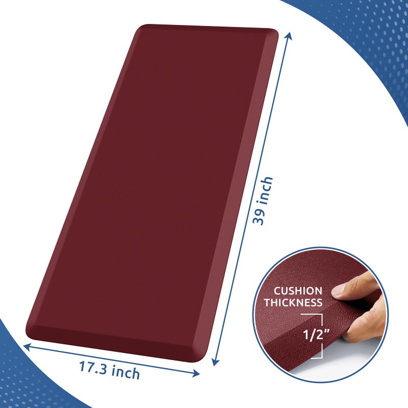 KitchenClouds Kitchen Mat Cushioned Anti Fatigue Kitchen Rug 17.3"x39" Water Resistant Non Slip Kitchen Rugs and Mats Standing Desk Mat Comfort Floor Mats for Kitchen House Sink Office (Red) - Image 2