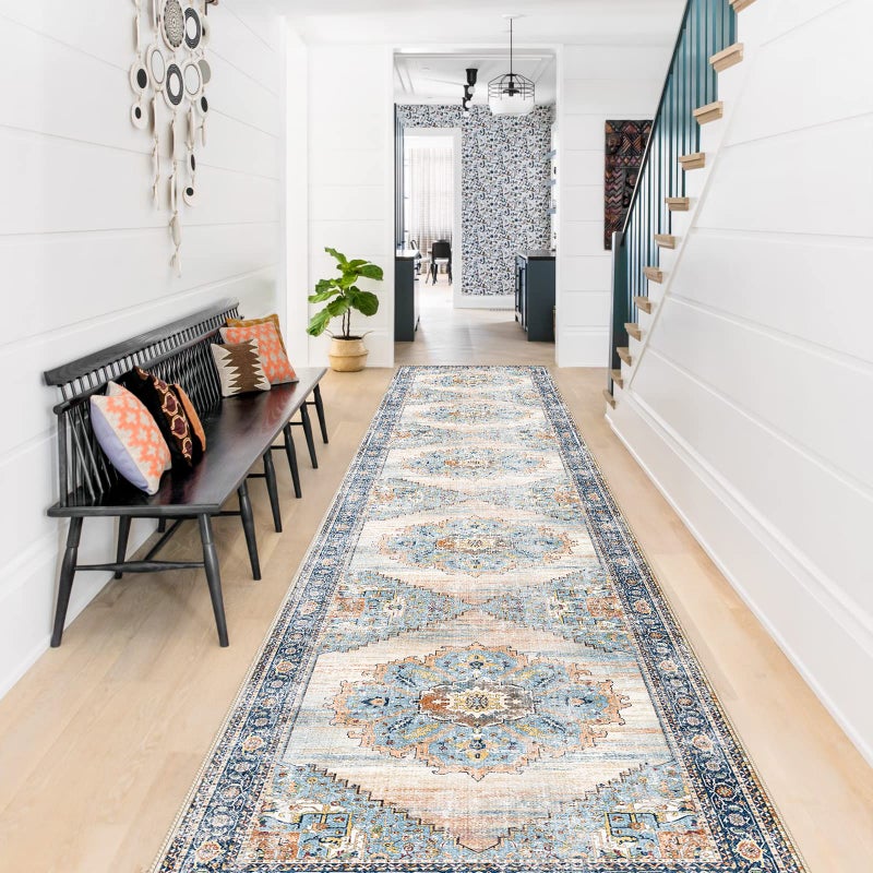 TOPRUUG Washable Runner Rug 2x12 - Hallway Runner Rug Kitchen Rugs and Mats Non Skid Washable Waterproof Carpet Runner for Living Room Bedroom Bathroom (Blue, 2X12) - Image 1