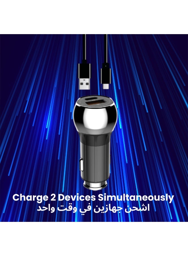 YMak Electronics 38W USB-C Car Charger with USB-A Port, 12V/24V Dual Port Car Adapter with 1m Type-C to Type-C Cable, PD & QC3.0 Compatible, for Smartphones and Devices - Image 2