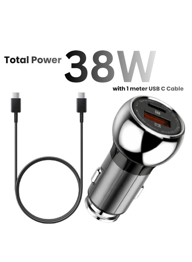 YMak Electronics 38W USB-C Car Charger with USB-A Port, 12V/24V Dual Port Car Adapter with 1m Type-C to Type-C Cable, PD & QC3.0 Compatible, for Smartphones and Devices - Image 1