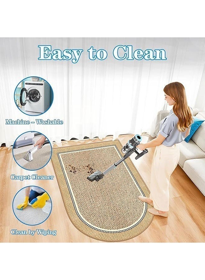 Door Mats Non-Slip Doormat Entry Mat Handwoven Linen Cotton Washable Non-Slip Entry Rugs Dirt Trapping Rugs for Entryway  ear Resistant Rugs Multiple Use Welcome Mats Easy to Clean  Half Circle Rug for Office/Home Machine Washable Office Chair Mat 60x90cm/60x120cm - Image 3