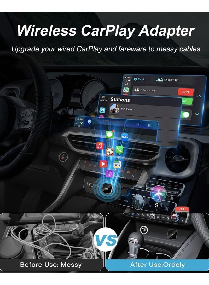 Mini Wireless CarPlay Adapter and Android Automatic Update by 2025, CarPlay Dongle 2-in-1 Converts Cables to Wireless, Wireless CarPlay Adapter Plug and Play USB/USB-C Port , Easy Use Fast Stable Connection (Black) - Image 4