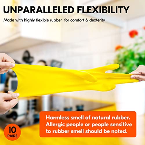 Vgo... 10-Pairs Reusable Household Gloves, Rubber Dishwashing gloves, Extra Thickness, Long Sleeves, Kitchen Cleaning, Working, Painting, Gardening, Pet Care (Size L, Yellow, HH4601) - Image 4