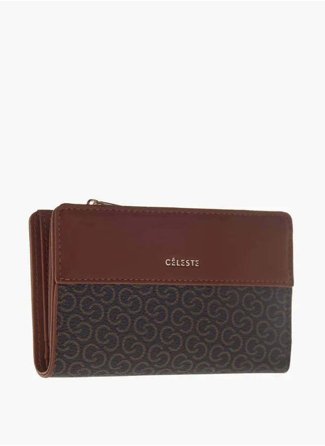 سيليست Womens Monogram Print Bi-Fold Wallet With Magnetic Closure