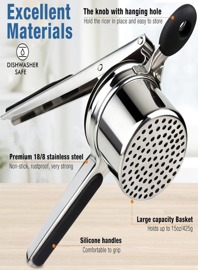 AIDOIT Potato Ricer, AIDOIT Large 15oz Potato Ricer Heavy Duty Stainless Steel Potato Masher with 3 Interchangeable Discs for Smooth and Fluffy Mashed Potatoes - Image 3