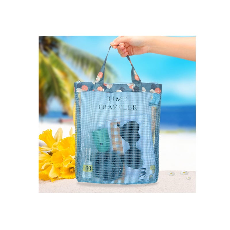 SOLARAE Mesh Beach Bag, Tote Backpack Toys, Classic Beach Bag with Zipper Pool Bag, Family Beach Tote, Children Toy Storage Bag, Foldable Mesh Tote Bags with Handles Travel Bag for Women Girls - Image 4