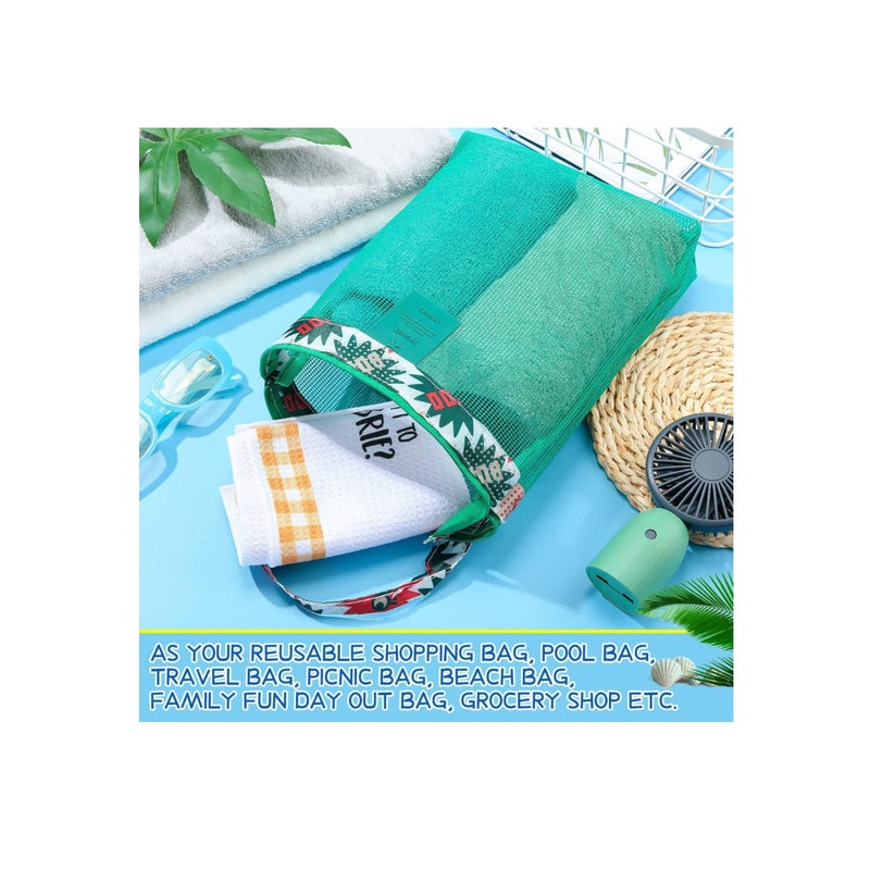 SOLARAE Mesh Beach Bag, Tote Backpack Toys, Classic Beach Bag with Zipper Pool Bag, Family Beach Tote, Children Toy Storage Bag, Foldable Mesh Tote Bags with Handles Travel Bag for Women Girls - Image 2