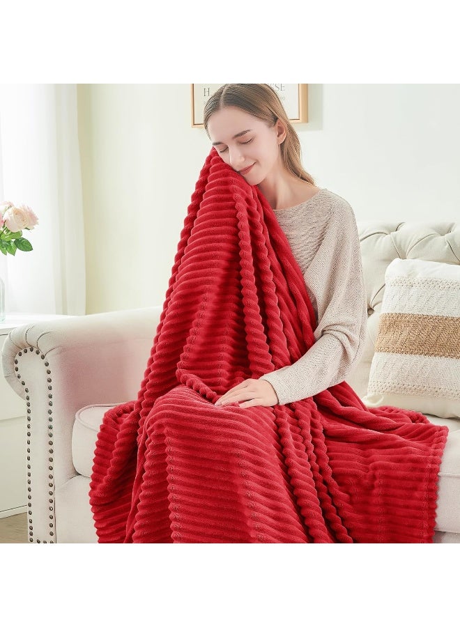 BEDELITE BEDELITE Fleece Throw Blanket for Couch - 3D Ribbed Jacquard Soft and Warm Decorative Fuzzy Blanket - Cozy  Fluffy  Plush Lightweight Red Throw Blankets for Bed  Sofa  50x60 inches  - Image 4