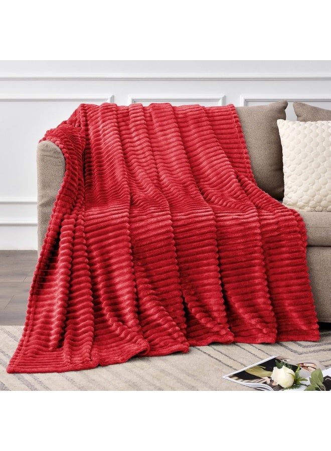 BEDELITE BEDELITE Fleece Throw Blanket for Couch - 3D Ribbed Jacquard Soft and Warm Decorative Fuzzy Blanket - Cozy  Fluffy  Plush Lightweight Red Throw Blankets for Bed  Sofa  50x60 inches  - Image 2