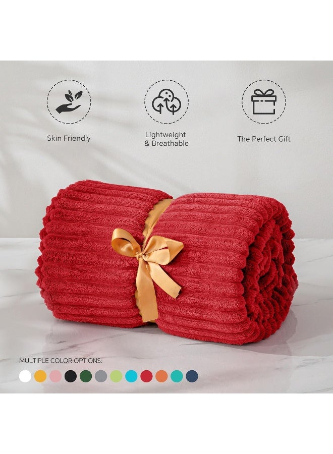 BEDELITE BEDELITE Fleece Throw Blanket for Couch - 3D Ribbed Jacquard Soft and Warm Decorative Fuzzy Blanket - Cozy  Fluffy  Plush Lightweight Red Throw Blankets for Bed  Sofa  50x60 inches  - Image 3