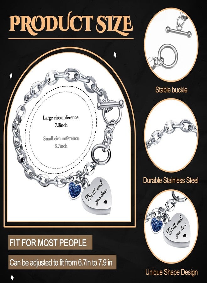 Ecation 3 Pack Urn Bracelet for Ashes Cremation Ashes Bracelet Memorial Rhinestones Jewelry Heart Locket Holder with Different Words Stainless Steel Urns Bangle Keepsake for Women Men(Dark Blue) - Image 2