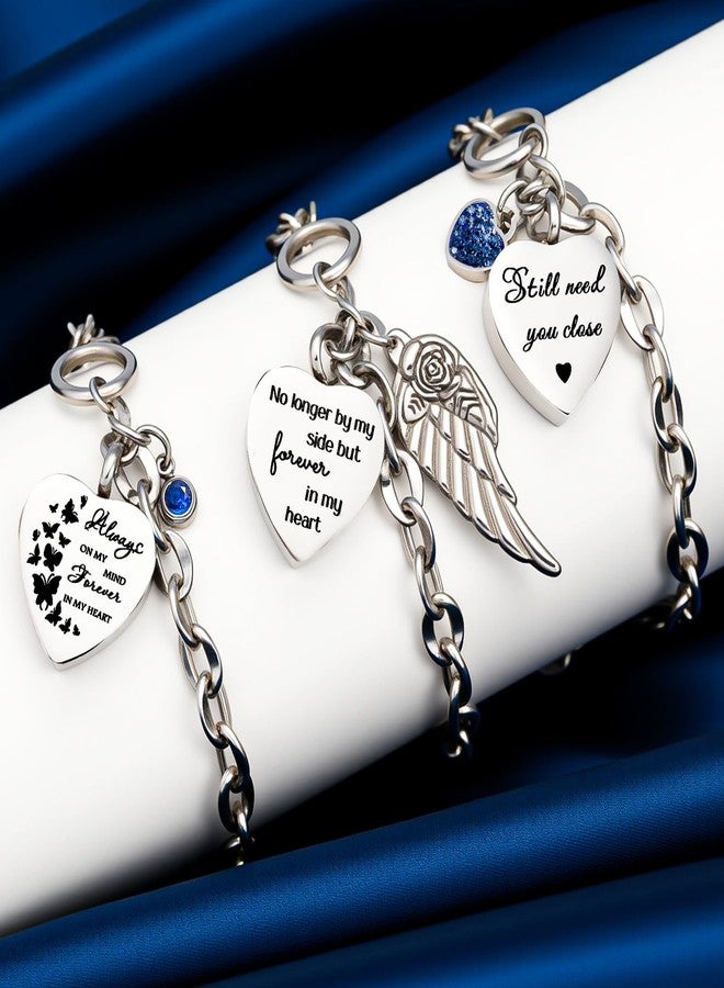 Ecation 3 Pack Urn Bracelet for Ashes Cremation Ashes Bracelet Memorial Rhinestones Jewelry Heart Locket Holder with Different Words Stainless Steel Urns Bangle Keepsake for Women Men(Dark Blue) - Image 3